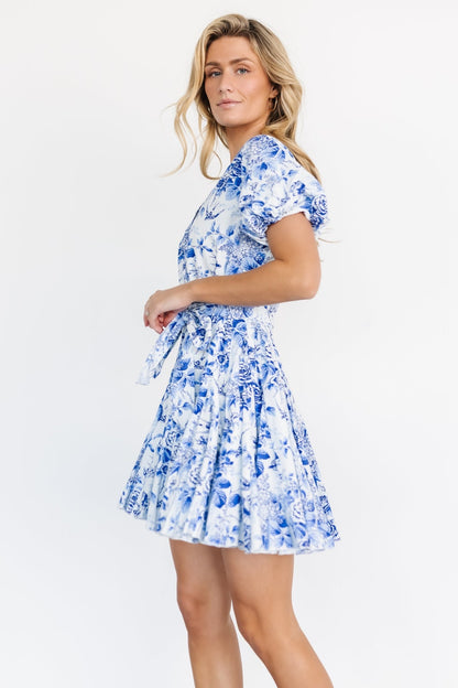 Mikki Mini Dress | White + Blue - Baltic Born