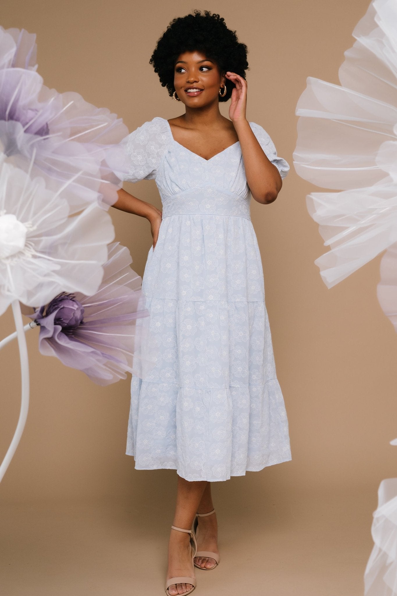 Mildred Embroidered Midi Dress | Light Blue - Baltic Born