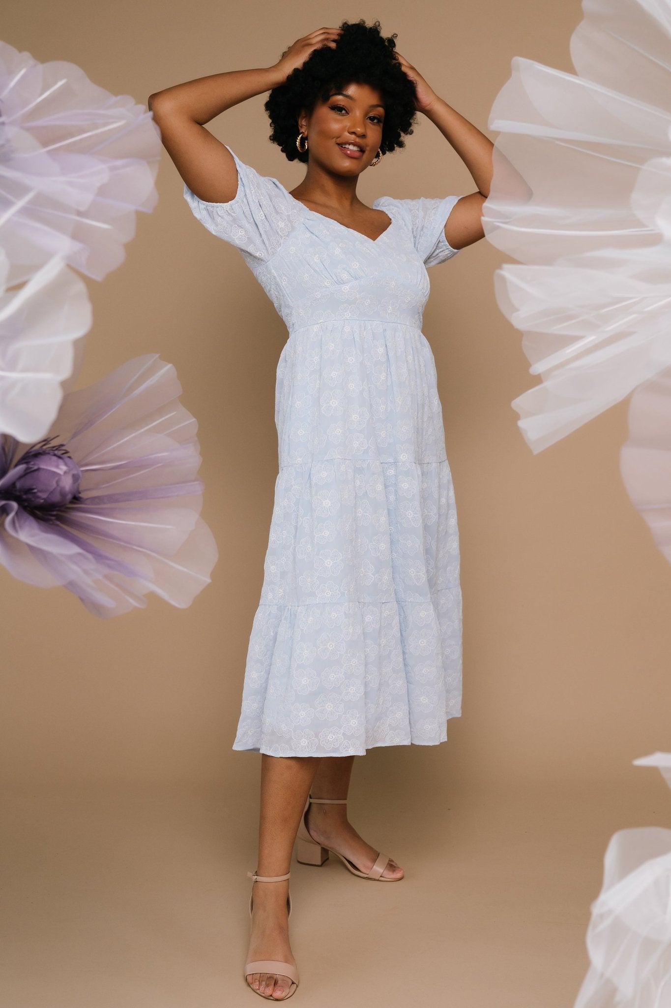 Mildred Embroidered Midi Dress | Light Blue - Baltic Born