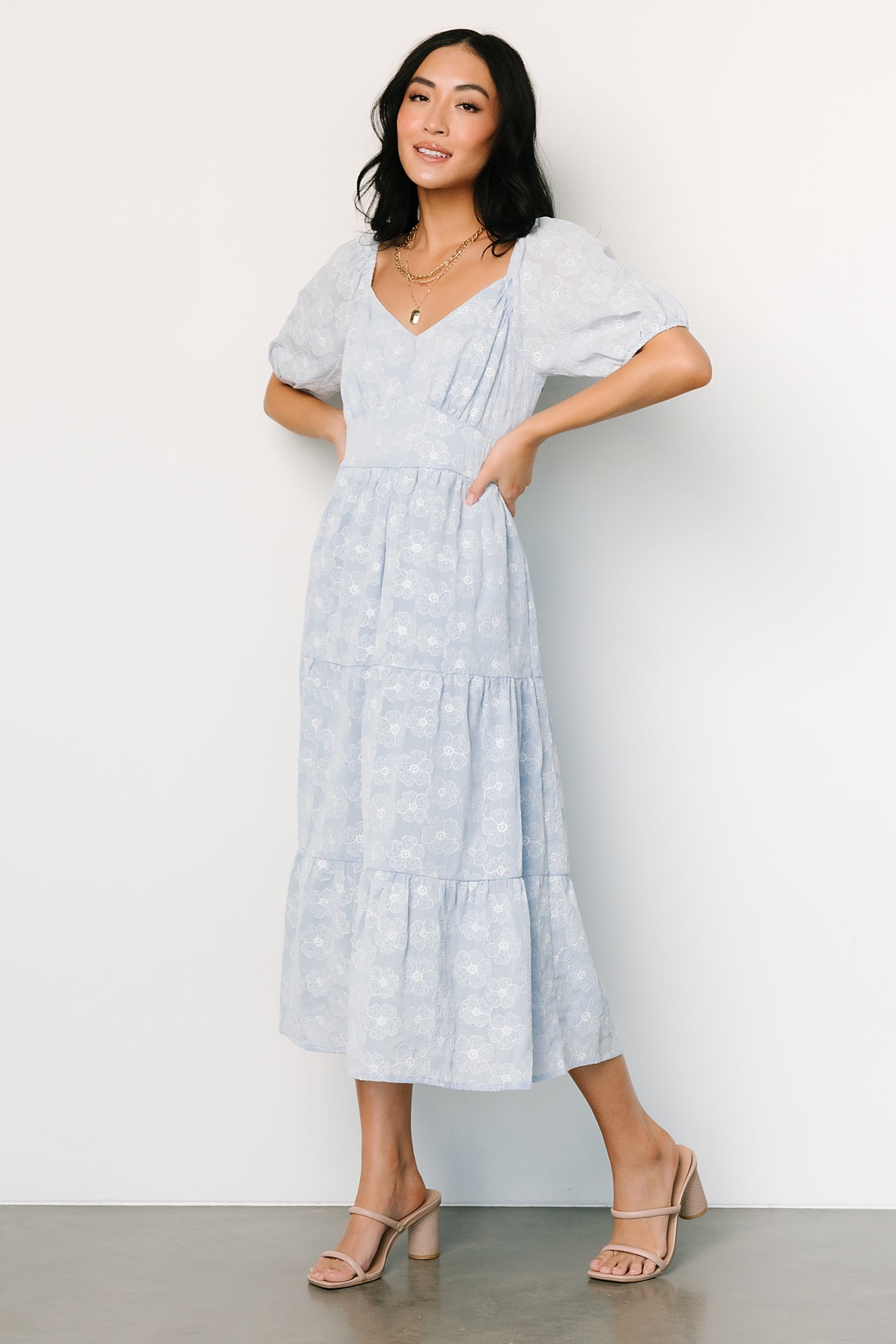 Mildred Embroidered Midi Dress | Light Blue - Baltic Born