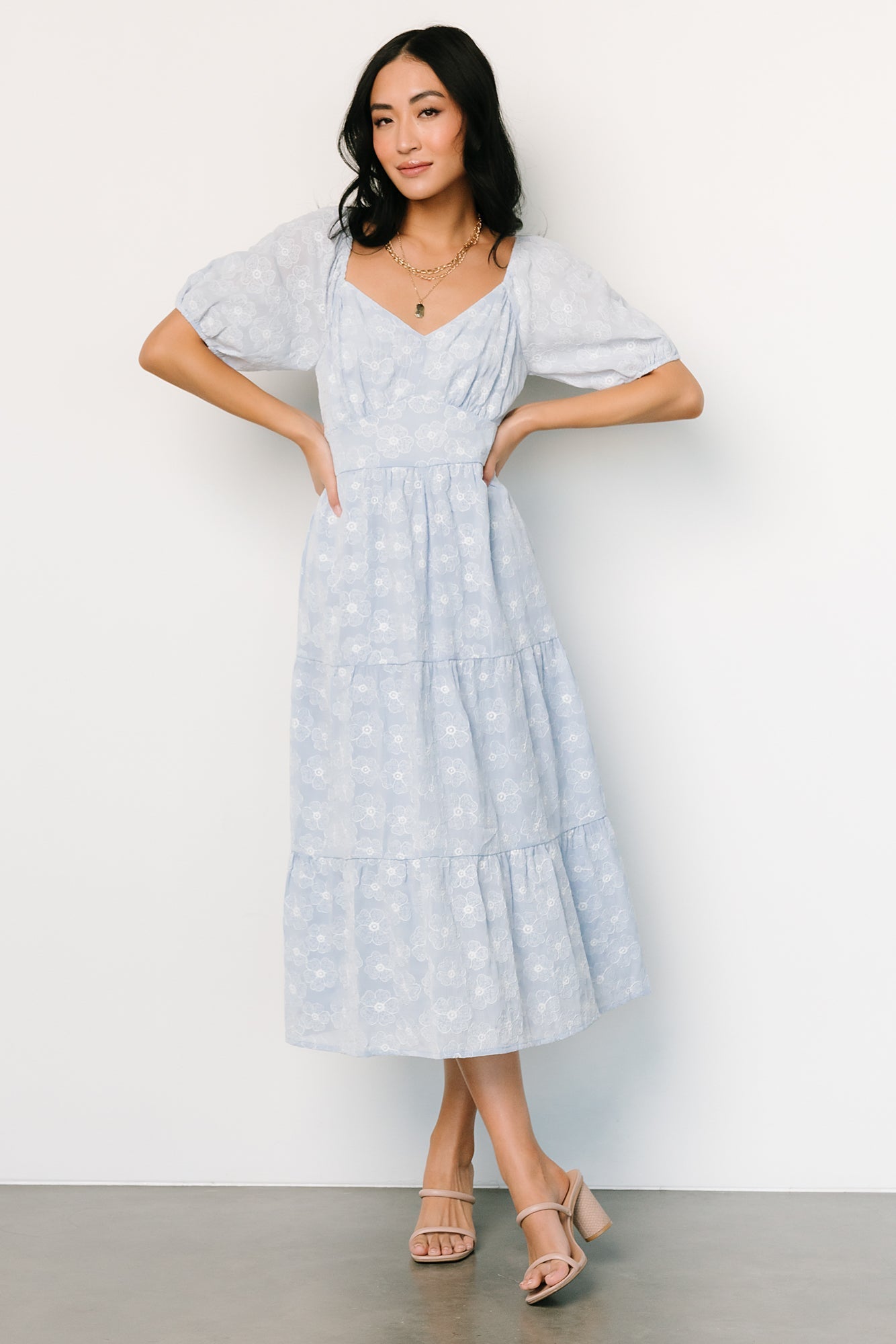 Mildred Embroidered Midi Dress | Light Blue - Baltic Born