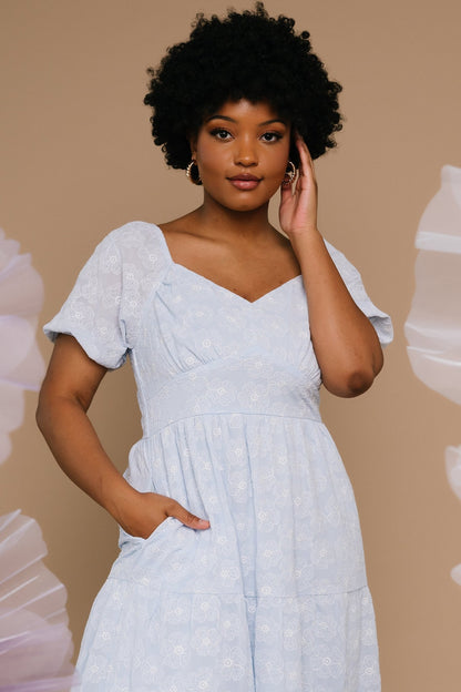 Mildred Embroidered Midi Dress | Light Blue - Baltic Born