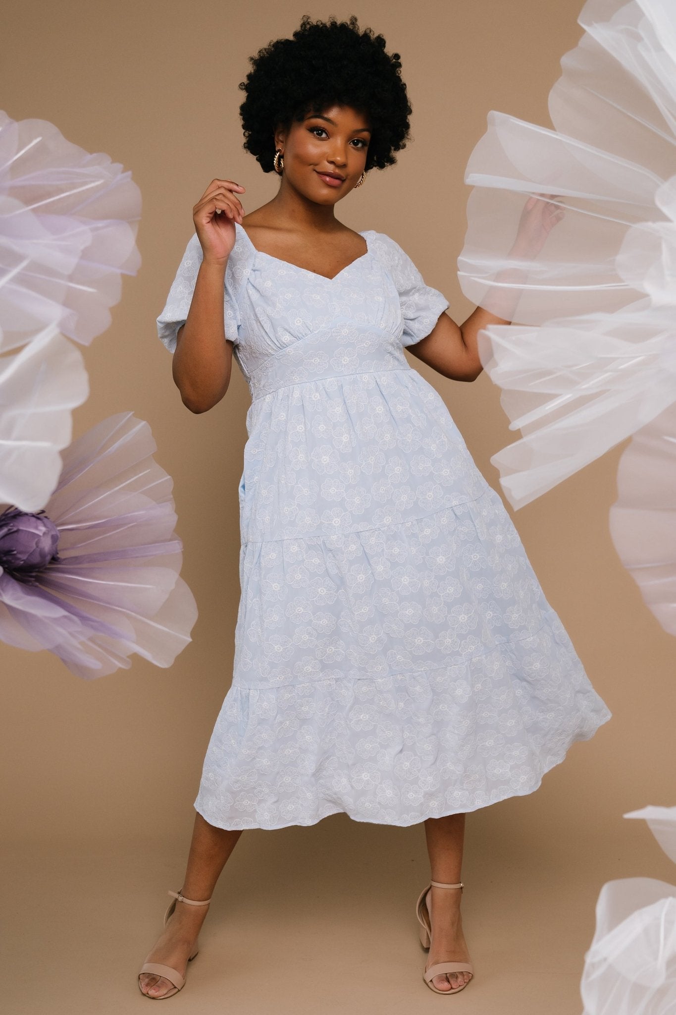 Mildred Embroidered Midi Dress | Light Blue - Baltic Born