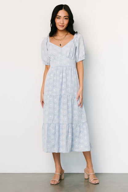 Mildred Embroidered Midi Dress | Light Blue - Baltic Born