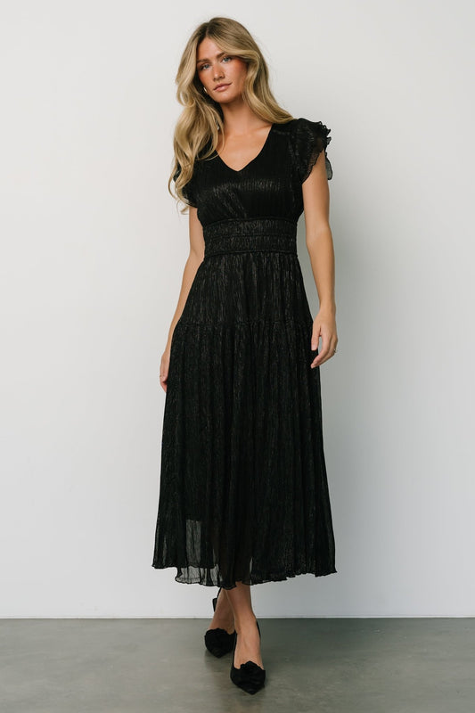 Miley Pleated Shimmer Dress | Black - Baltic Born