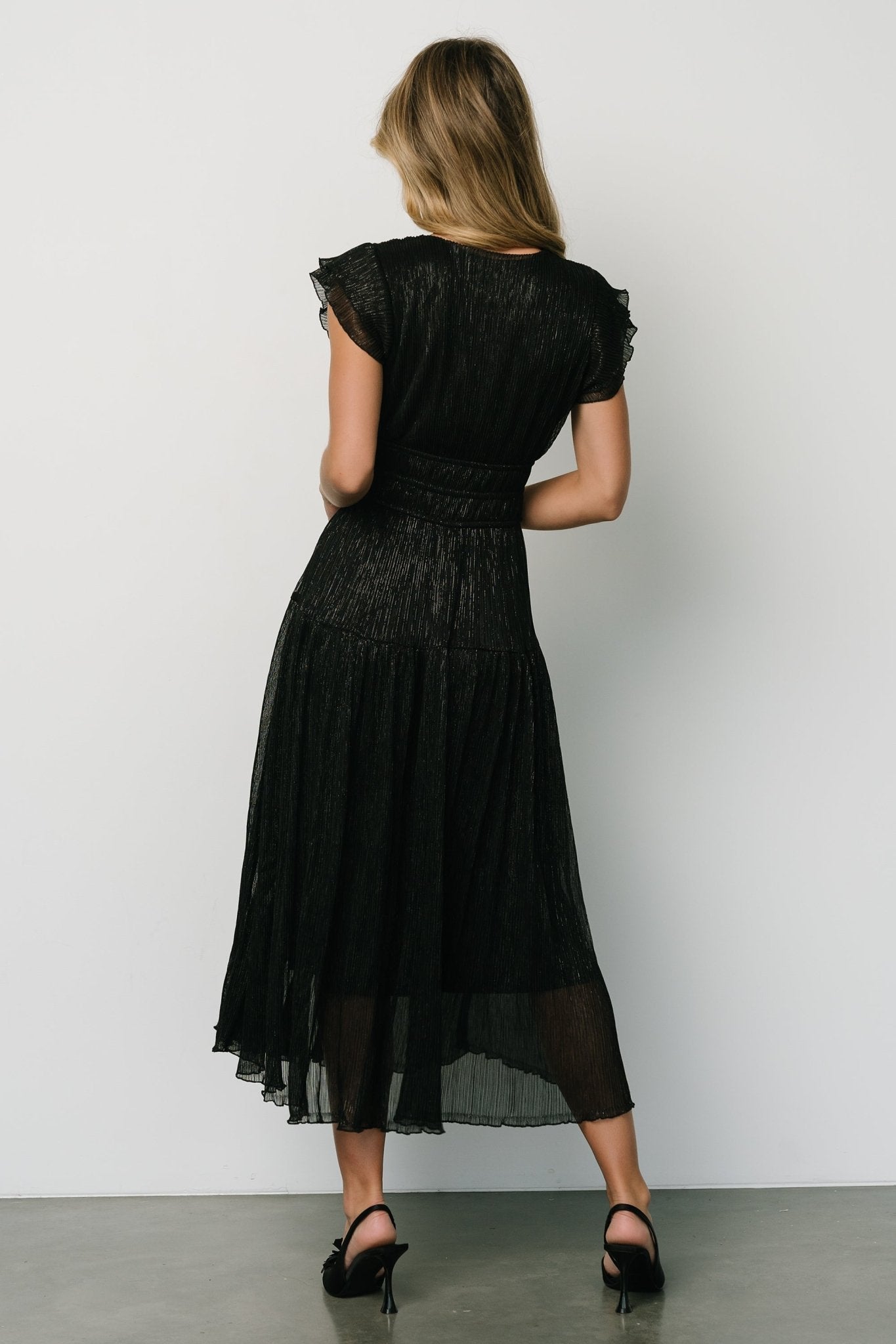 Miley Pleated Shimmer Dress | Black - Baltic Born