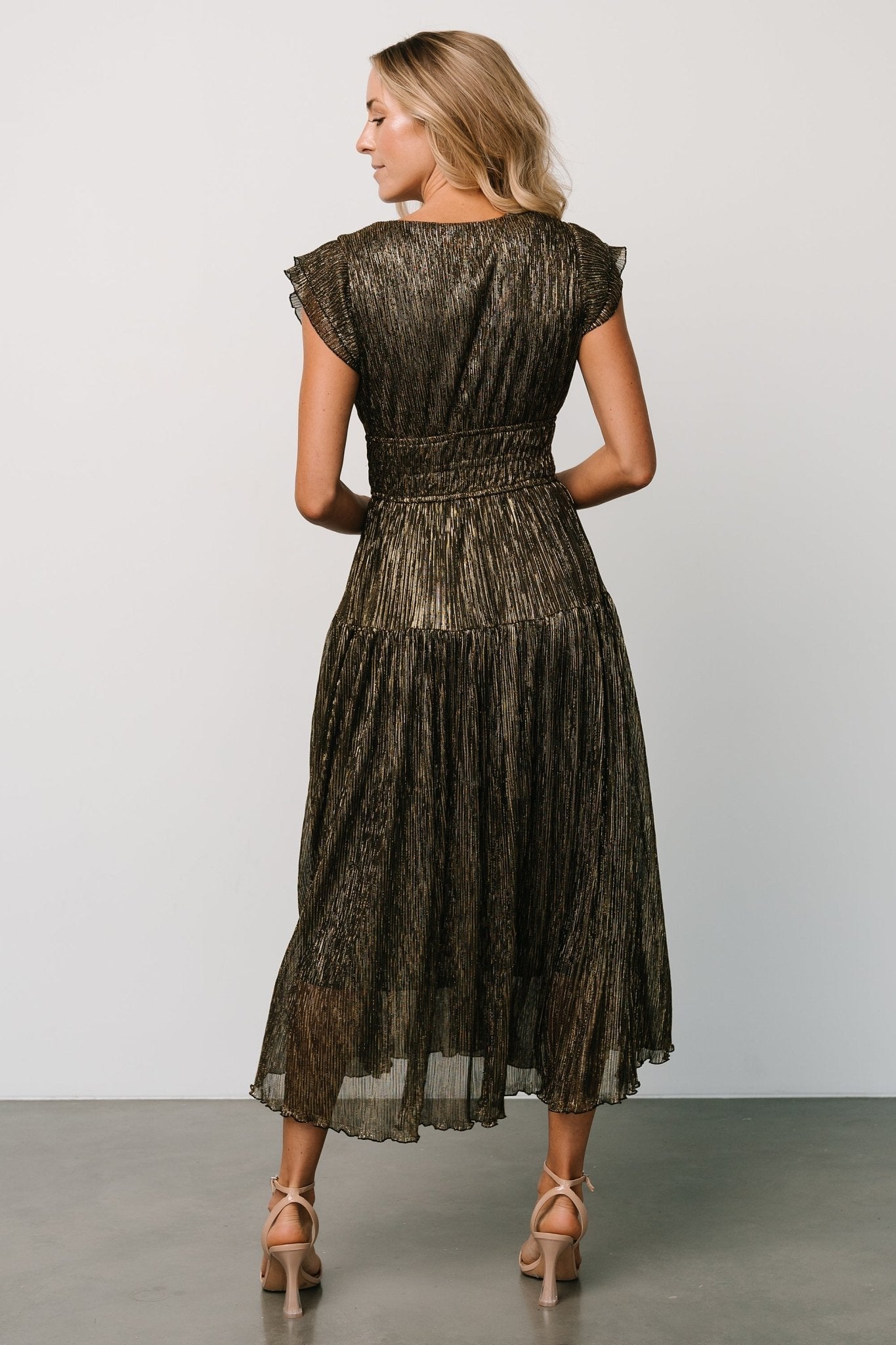 Miley Pleated Shimmer Dress | Gold - Baltic Born