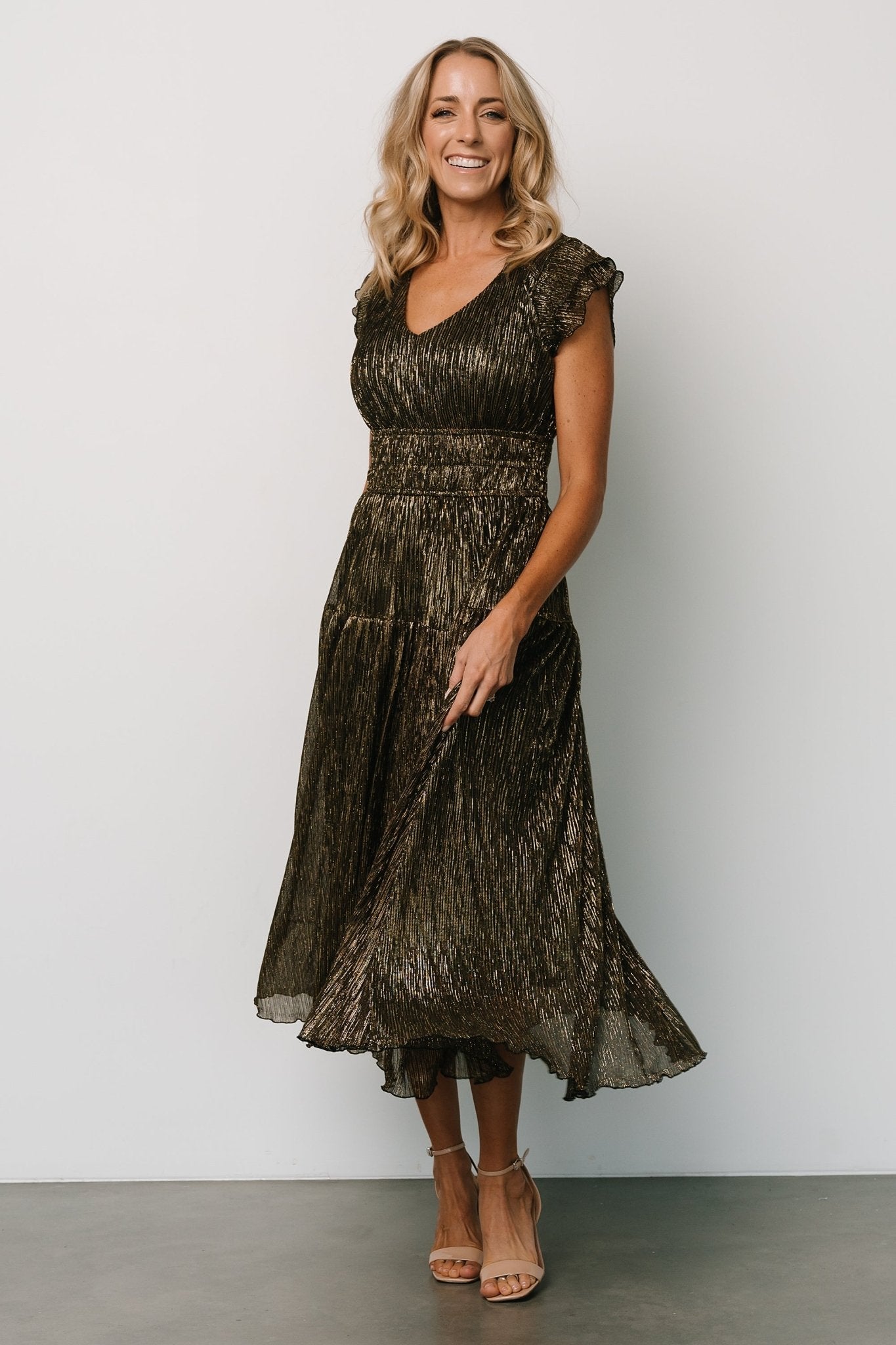 Miley Pleated Shimmer Dress | Gold - Baltic Born