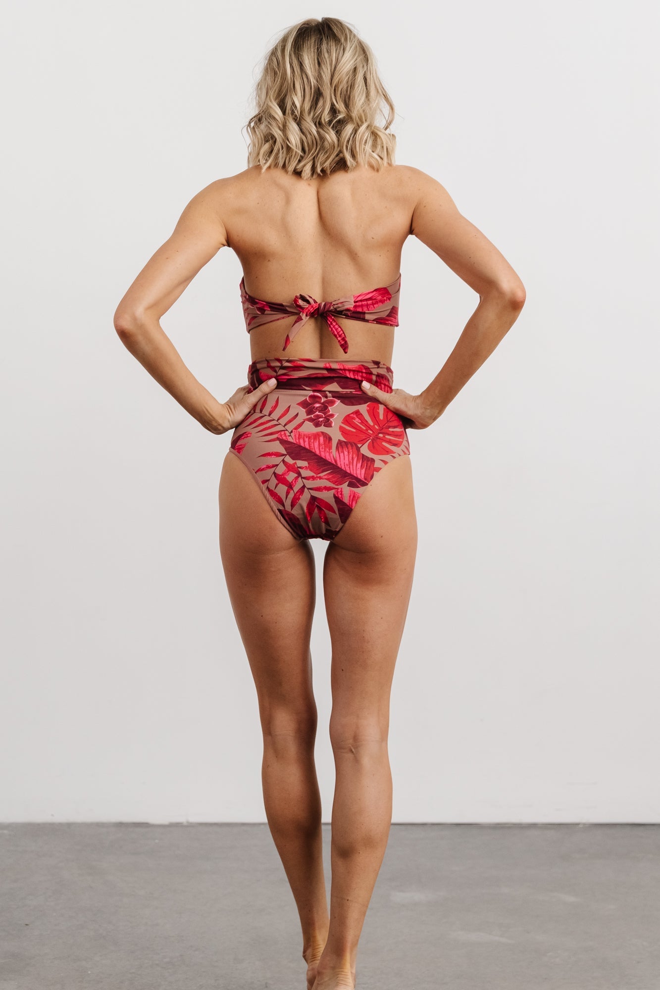 Milos High Waist Tie Bikini Bottom | Red Monstera Print - Baltic Born