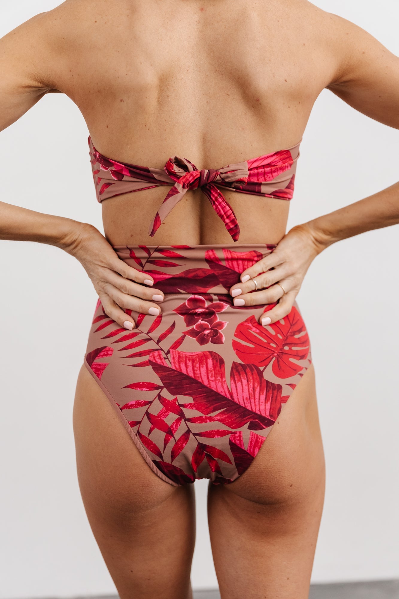 Milos High Waist Tie Bikini Bottom | Red Monstera Print - Baltic Born