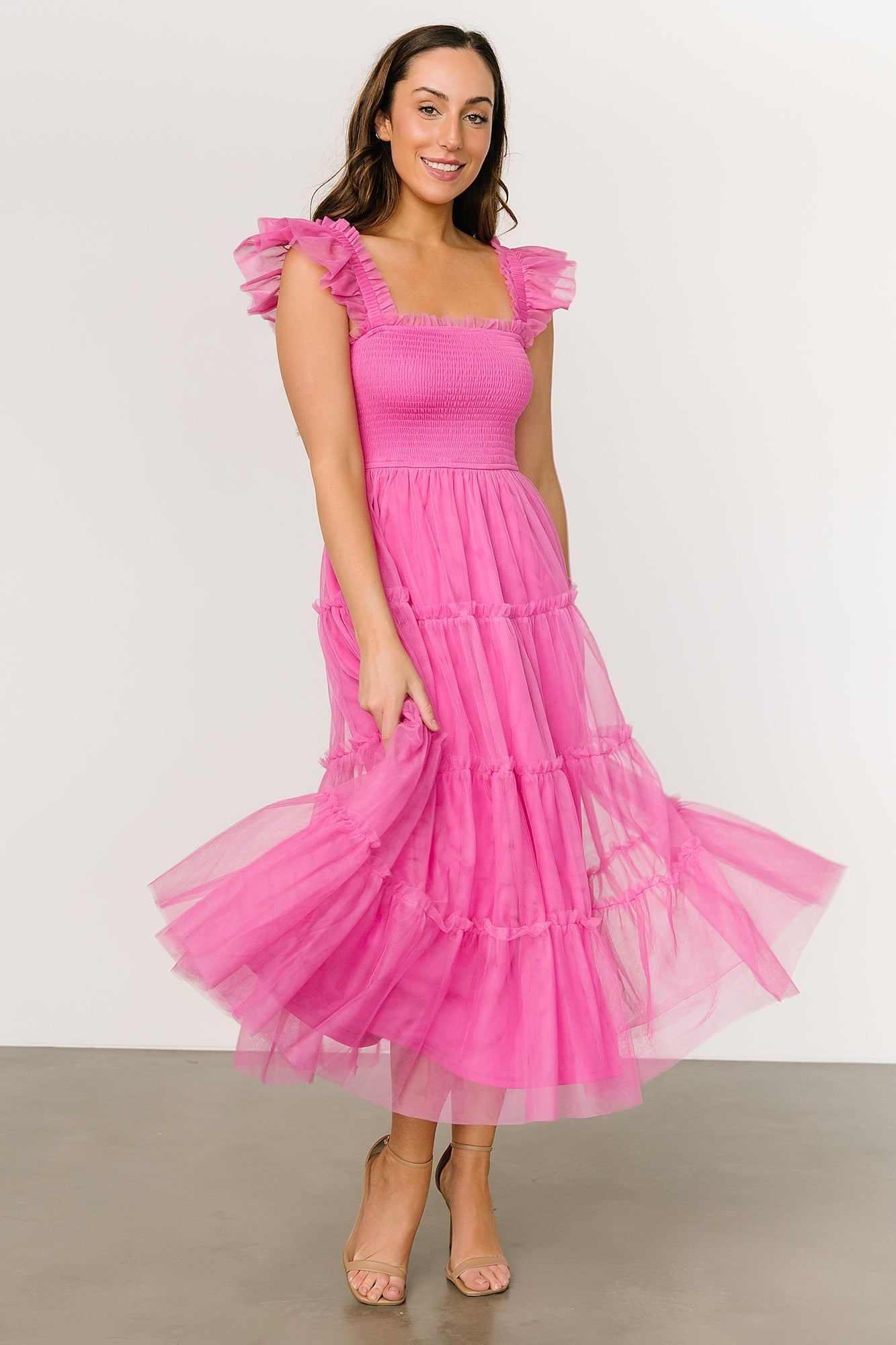 Mindi Tulle Midi Dress | Pink - Baltic Born