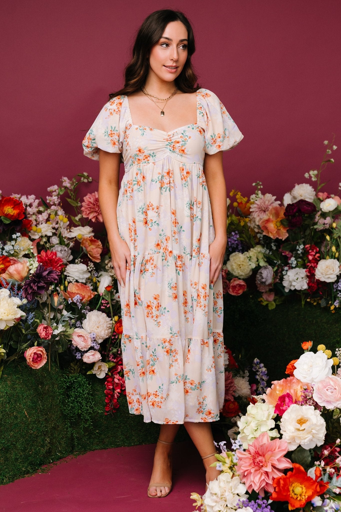 Molly Midi Dress | Cream Floral - Baltic Born