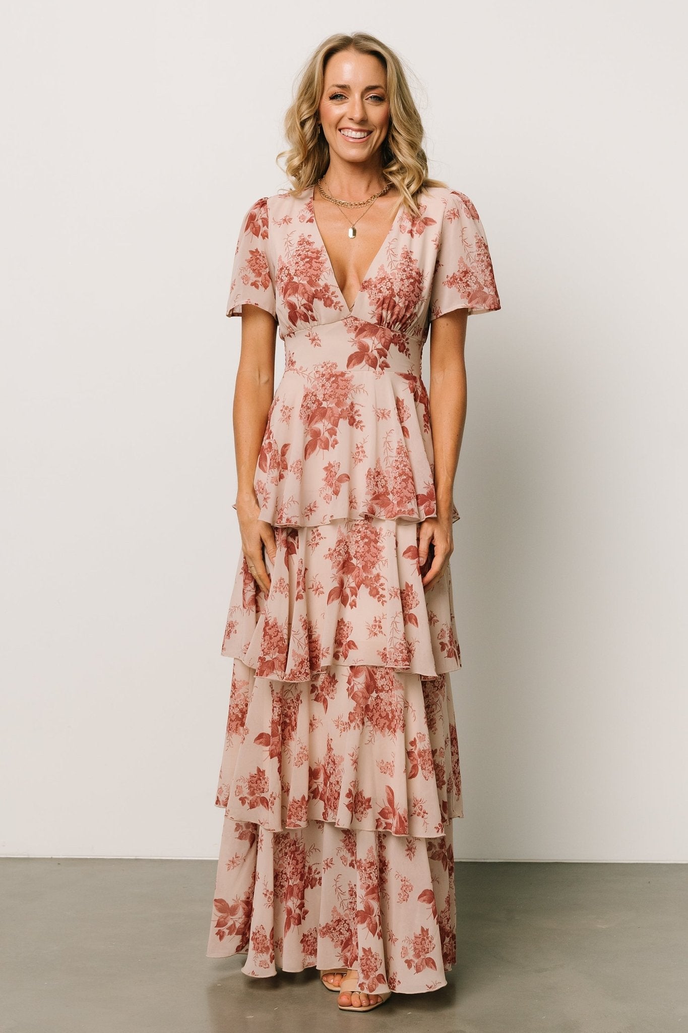Montaigne Ruffle Maxi - Rose Floral Chiffon | Baltic Born S Montaigne Ruffle Maxi - Rose Floral Chiffon | Baltic Born S