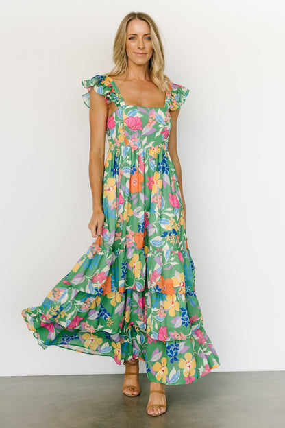 Monte Tiered Maxi Dress | Green Multi - Baltic Born