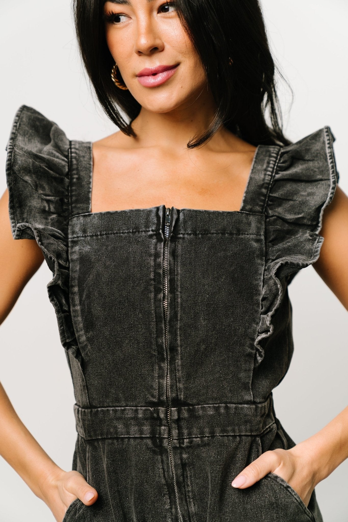 Montgomery Denim Romper | Black - Baltic Born