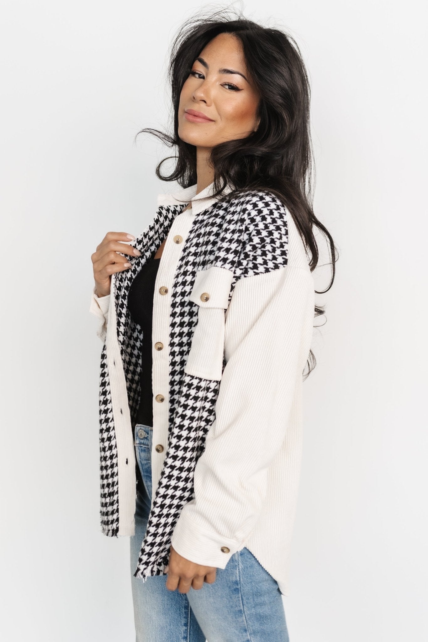 Montreal Houndstooth Shacket | Ivory + Black - Baltic Born