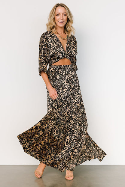 Morlana Maxi Dress | Black + Tan Print - Baltic Born