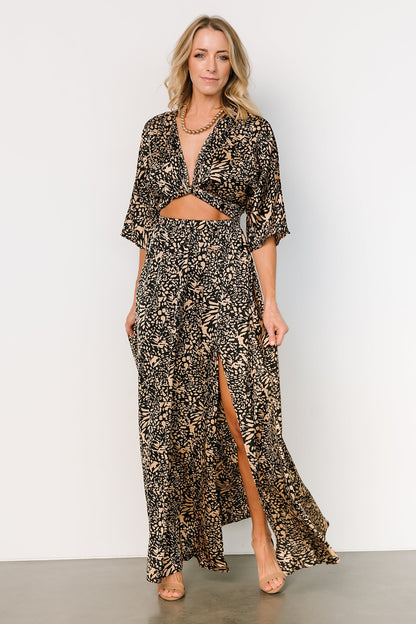 Morlana Maxi Dress | Black + Tan Print - Baltic Born