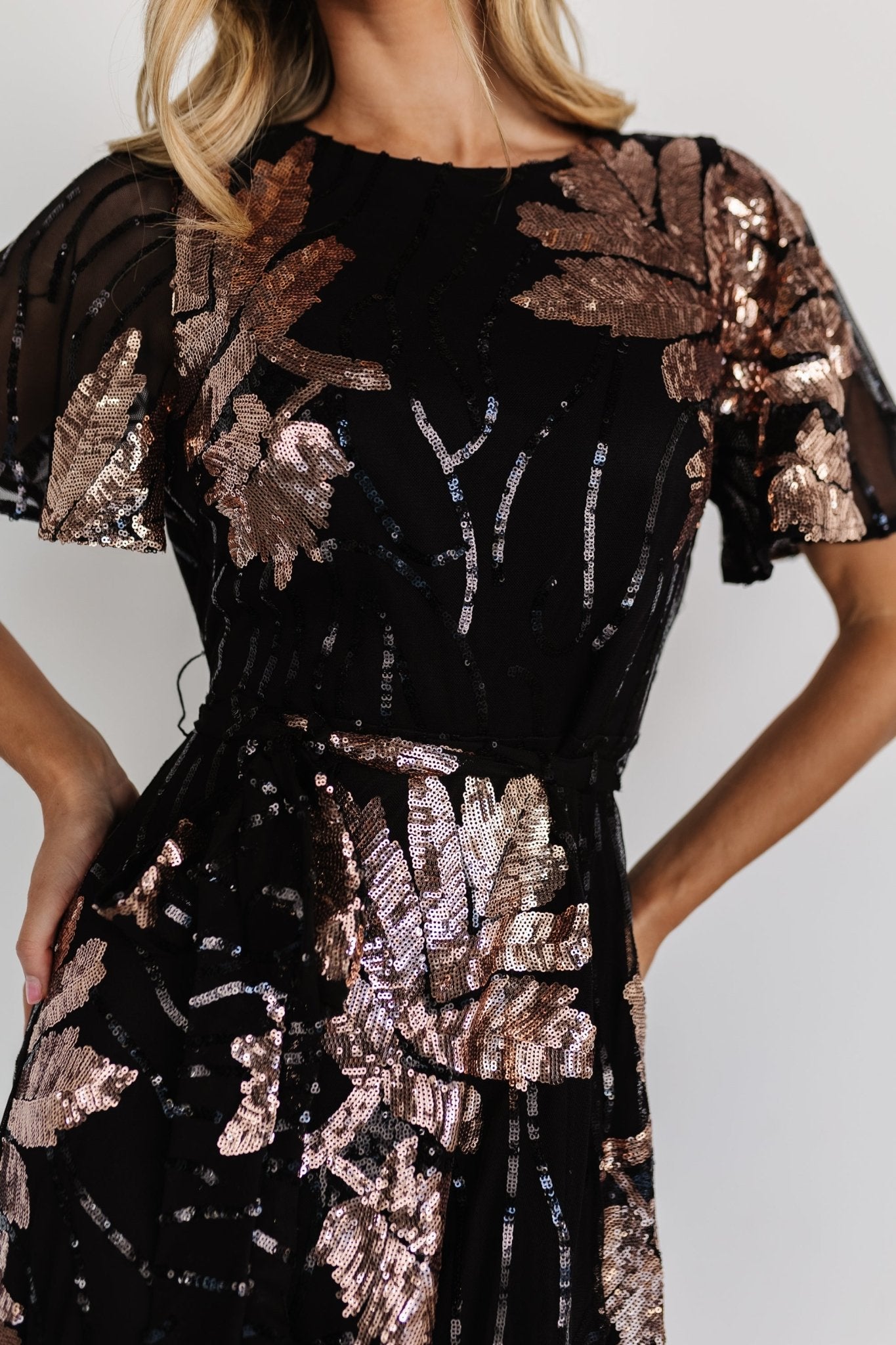 Nariyah Floral Sequin Maxi Gown (Black) main image 1