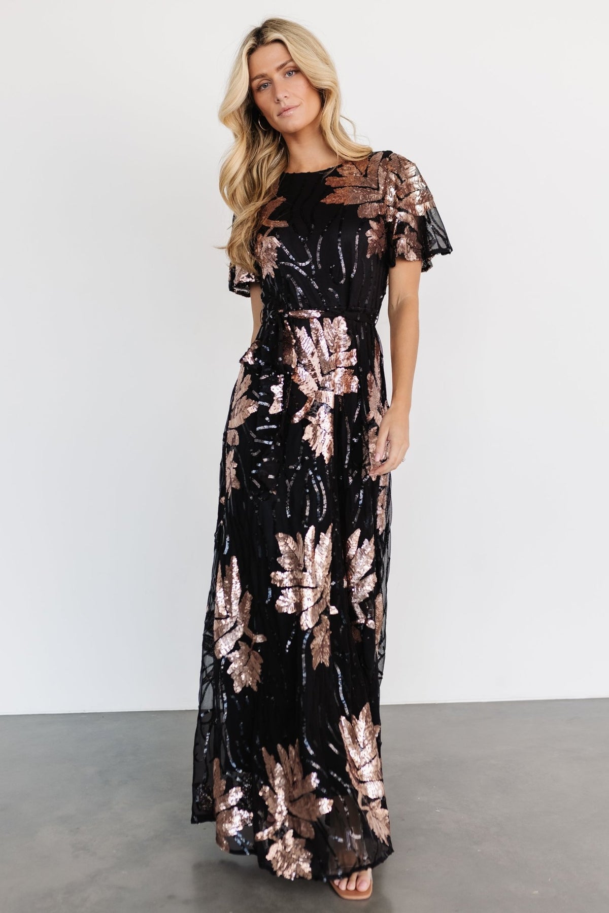 Muse Sequin Maxi Dress | Black + Rose