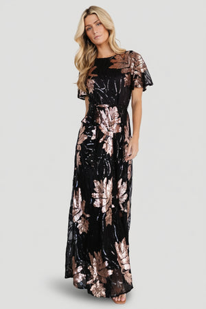 Baltic Born Womens Muse Sequin Maxi Dress | Black + Rose | Size: 3XL