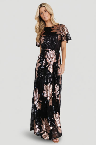 Muse Sequin Maxi Dress | Black + Rose