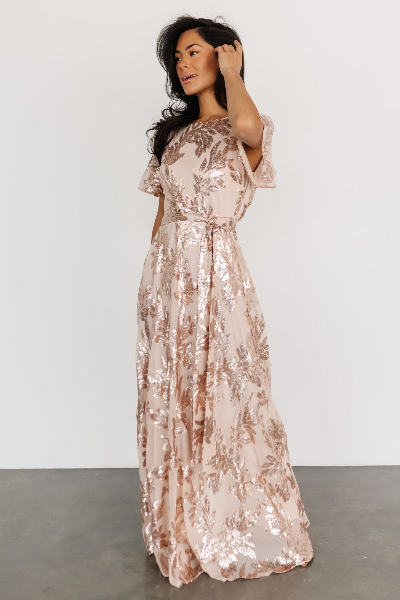 Rose Gold and Burgundy Sequin Maxi Dress