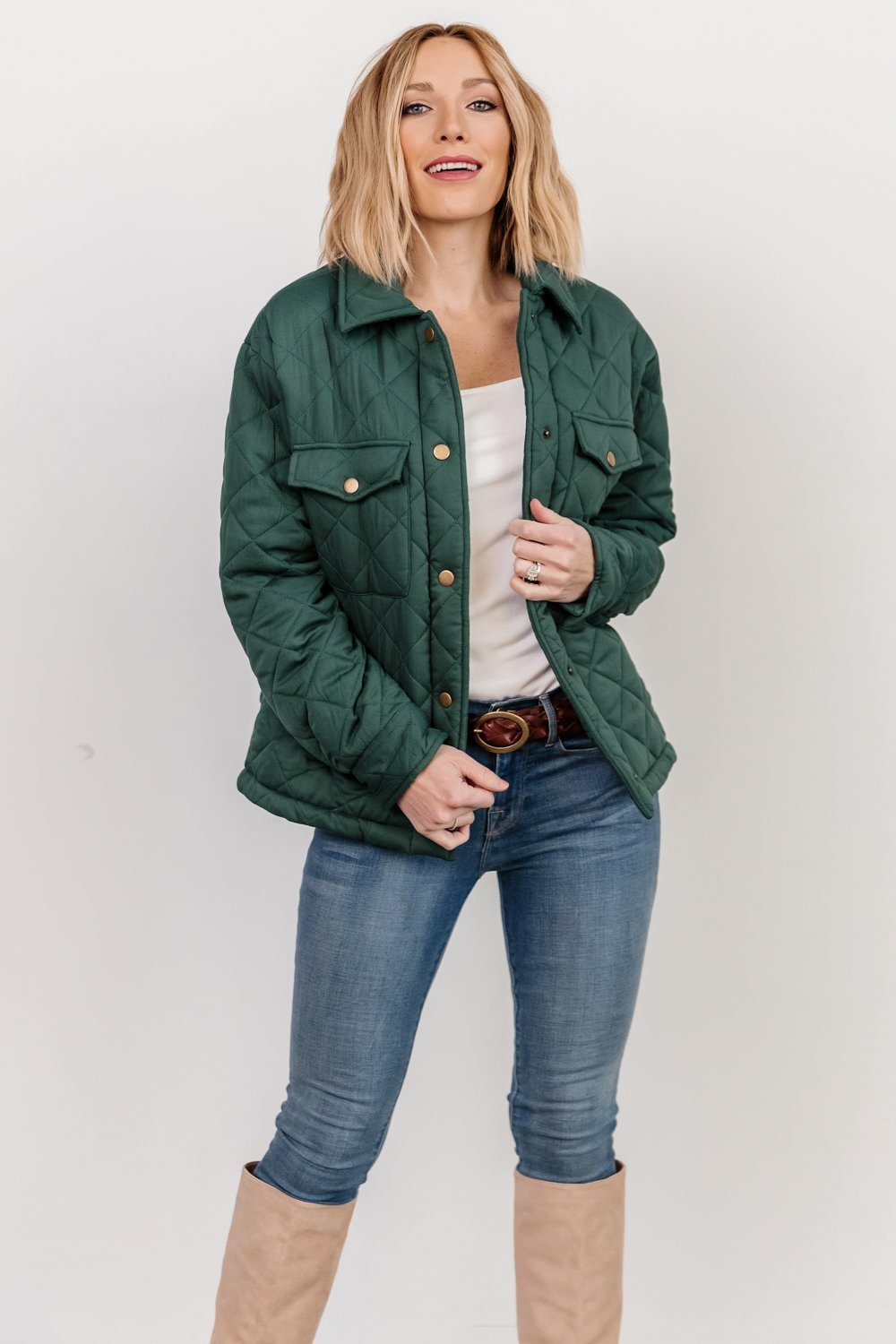 Dark Green Quilted Jackets for Women