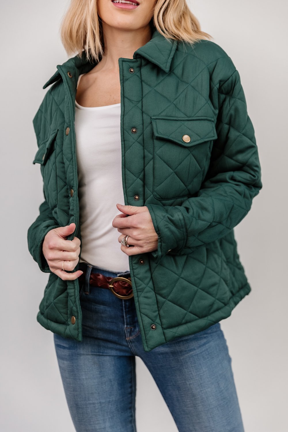 Emerald Forest Green Quilted Jackets for Women