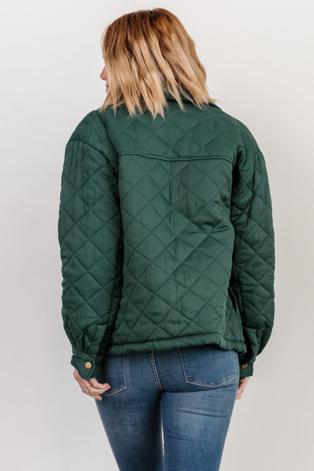 Women's Green Quilted Button Up Jackets