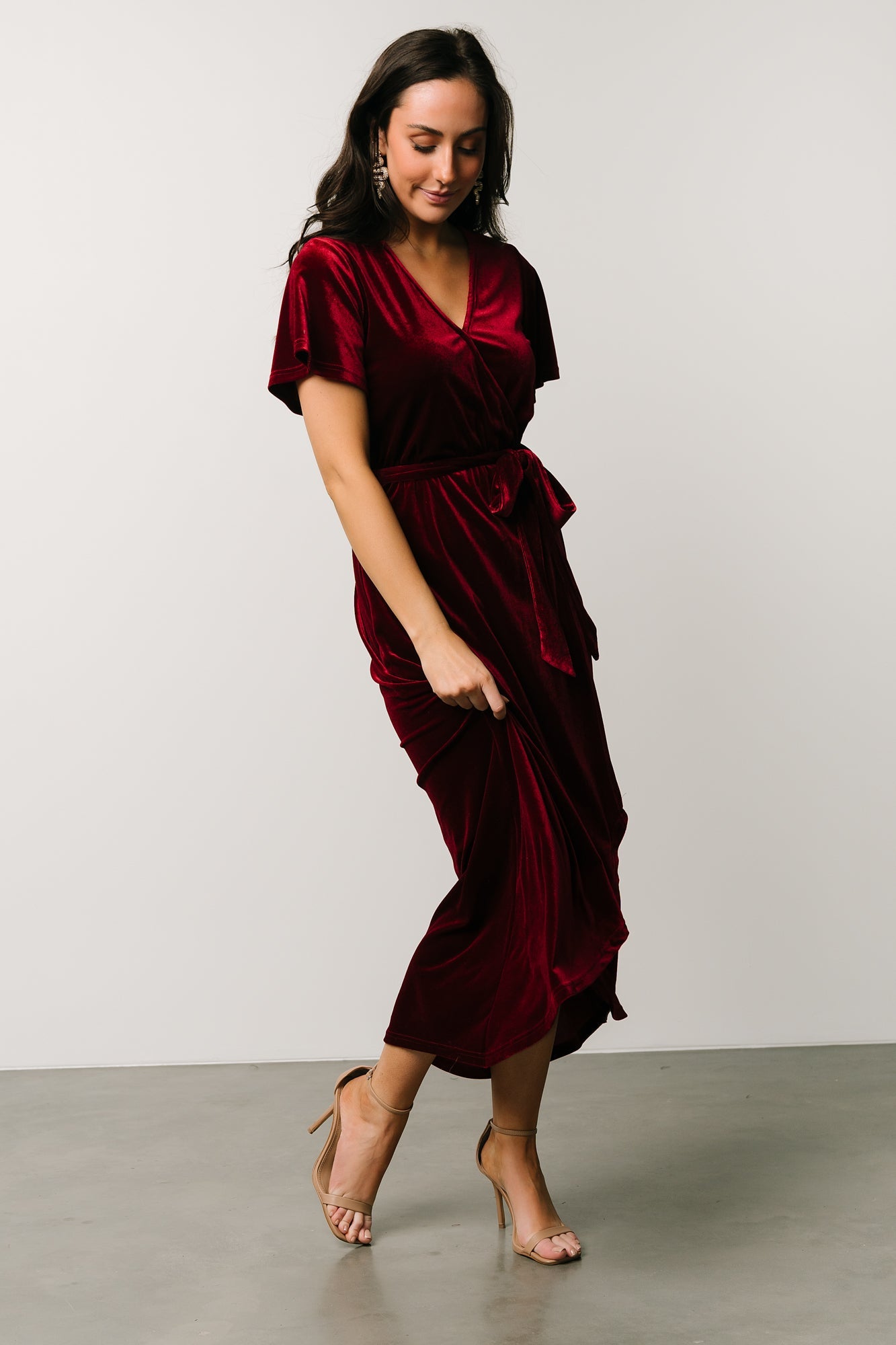 Nadine Velvet Midi Dress | Merlot - Baltic Born