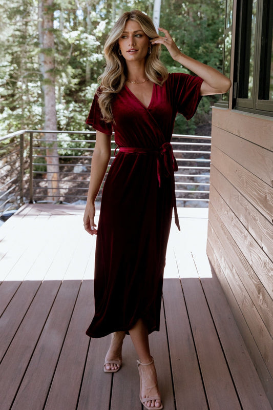 Nadine Velvet Midi Dress | Merlot - Baltic Born