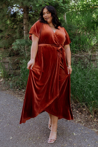 Nadine Velvet Midi Dress | Rust - Baltic Born