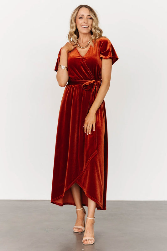 Nadine Velvet Midi Dress | Rust - Baltic Born