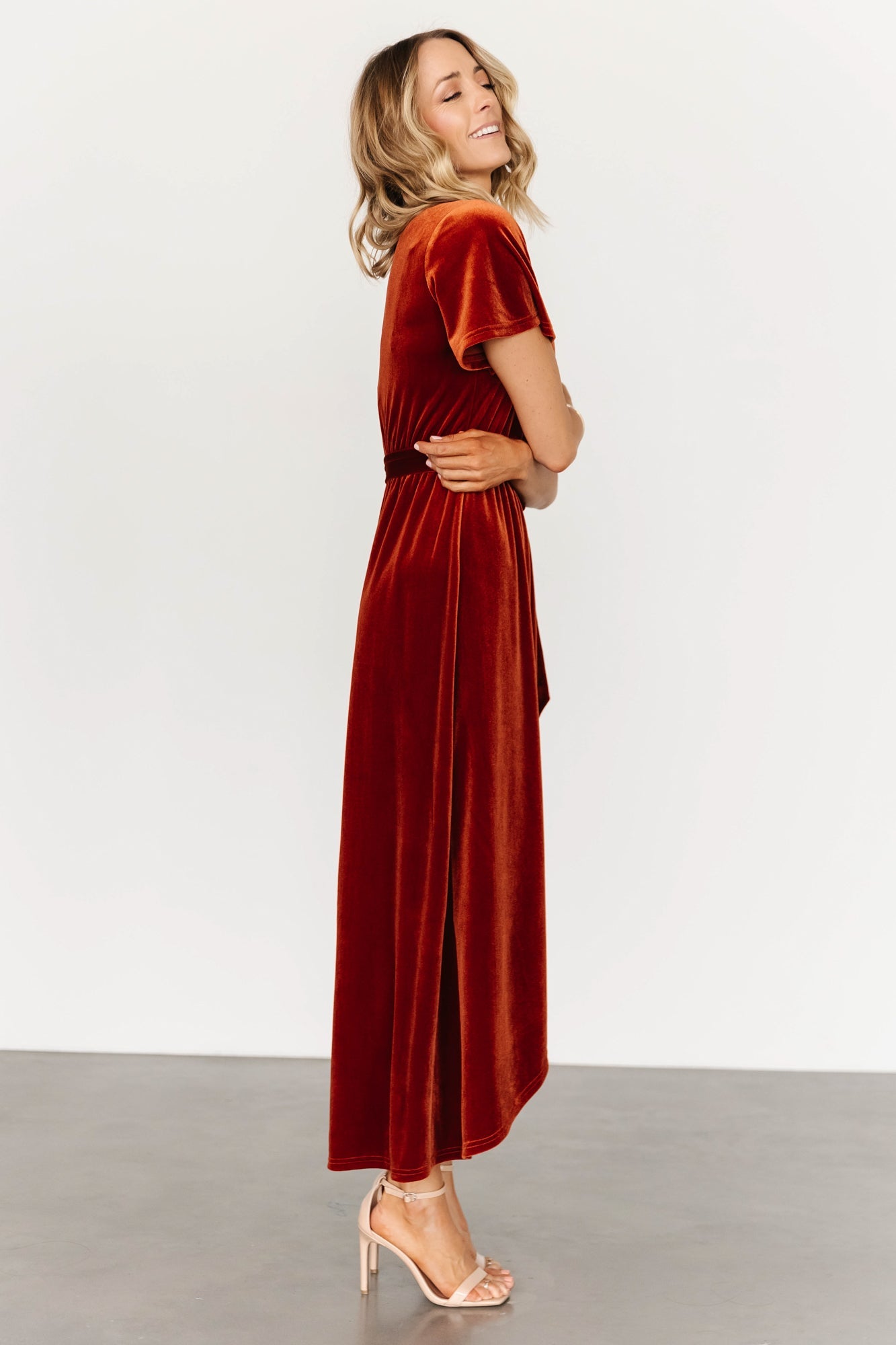 Nadine Velvet Midi Dress Rust Baltic Born