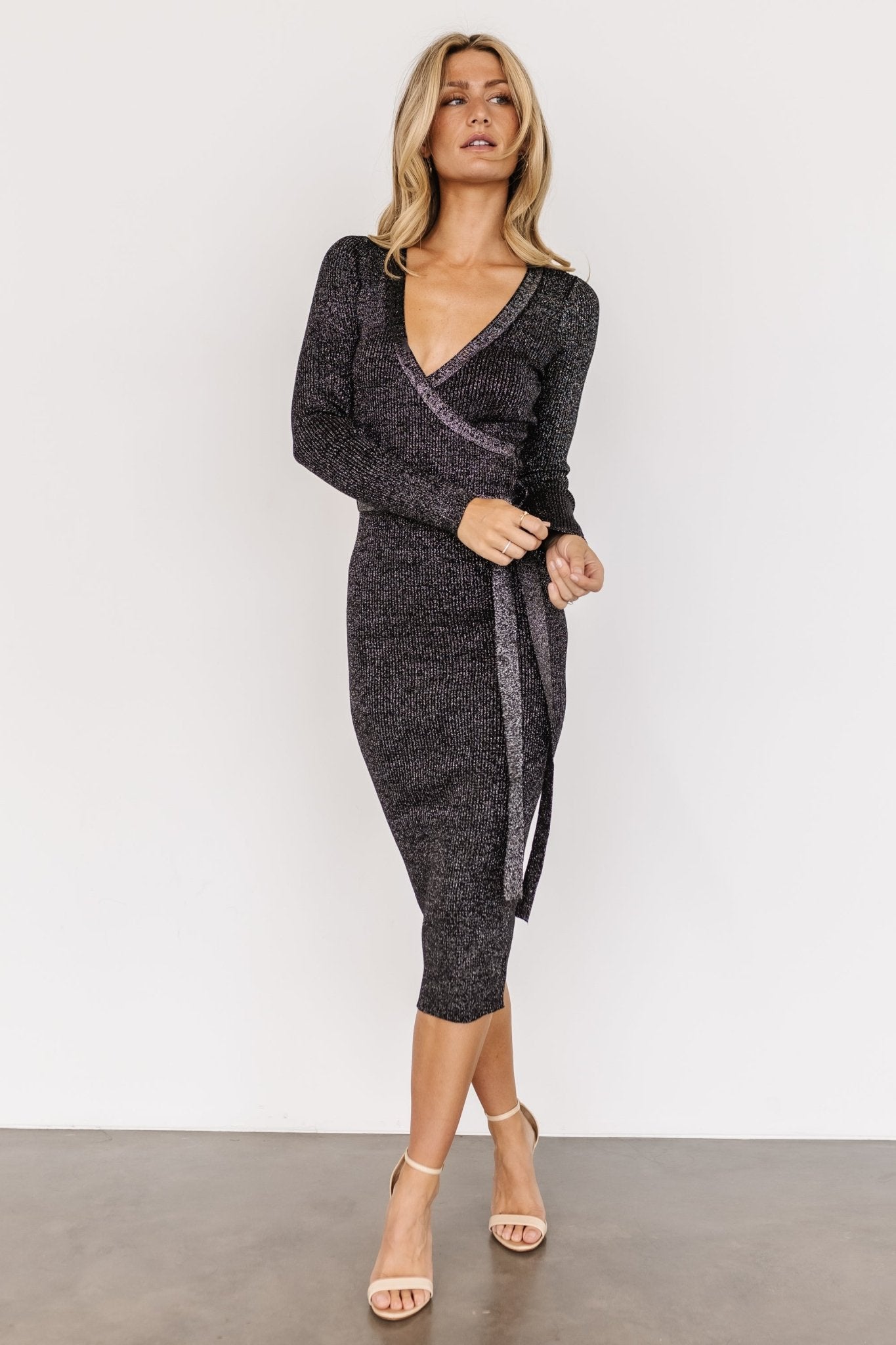 Nancy Ribbed Shimmer Midi Dress | Black - Baltic Born