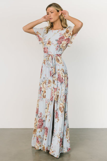 Naomi Short Sleeve Maxi Dress | Blue Multi Floral - Baltic Born