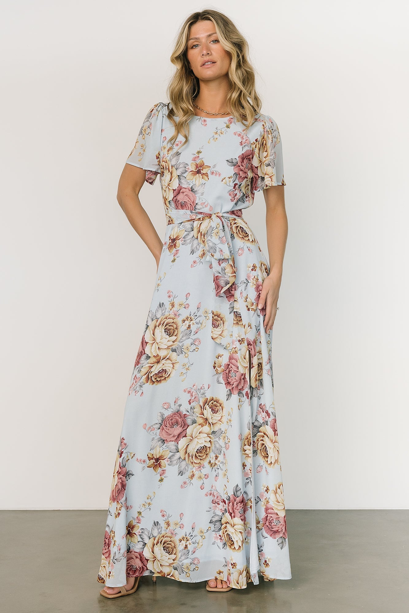 Naomi Short Sleeve Maxi Dress | Blue Multi Floral - Baltic Born