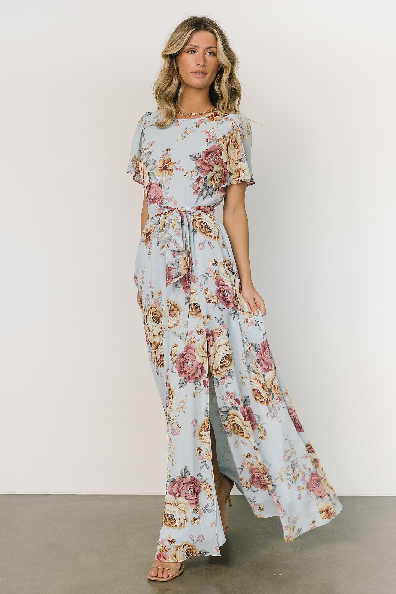 Naomi Short Sleeve Maxi Dress | Blue Multi Floral - Baltic Born