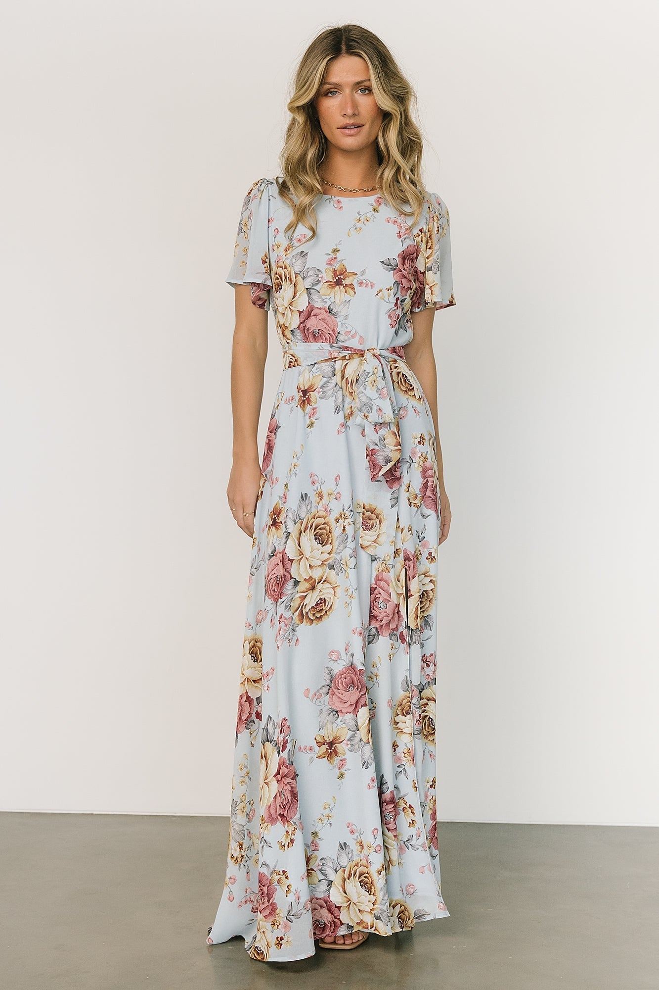 Naomi Short Sleeve Maxi Dress | Blue Multi Floral - Baltic Born