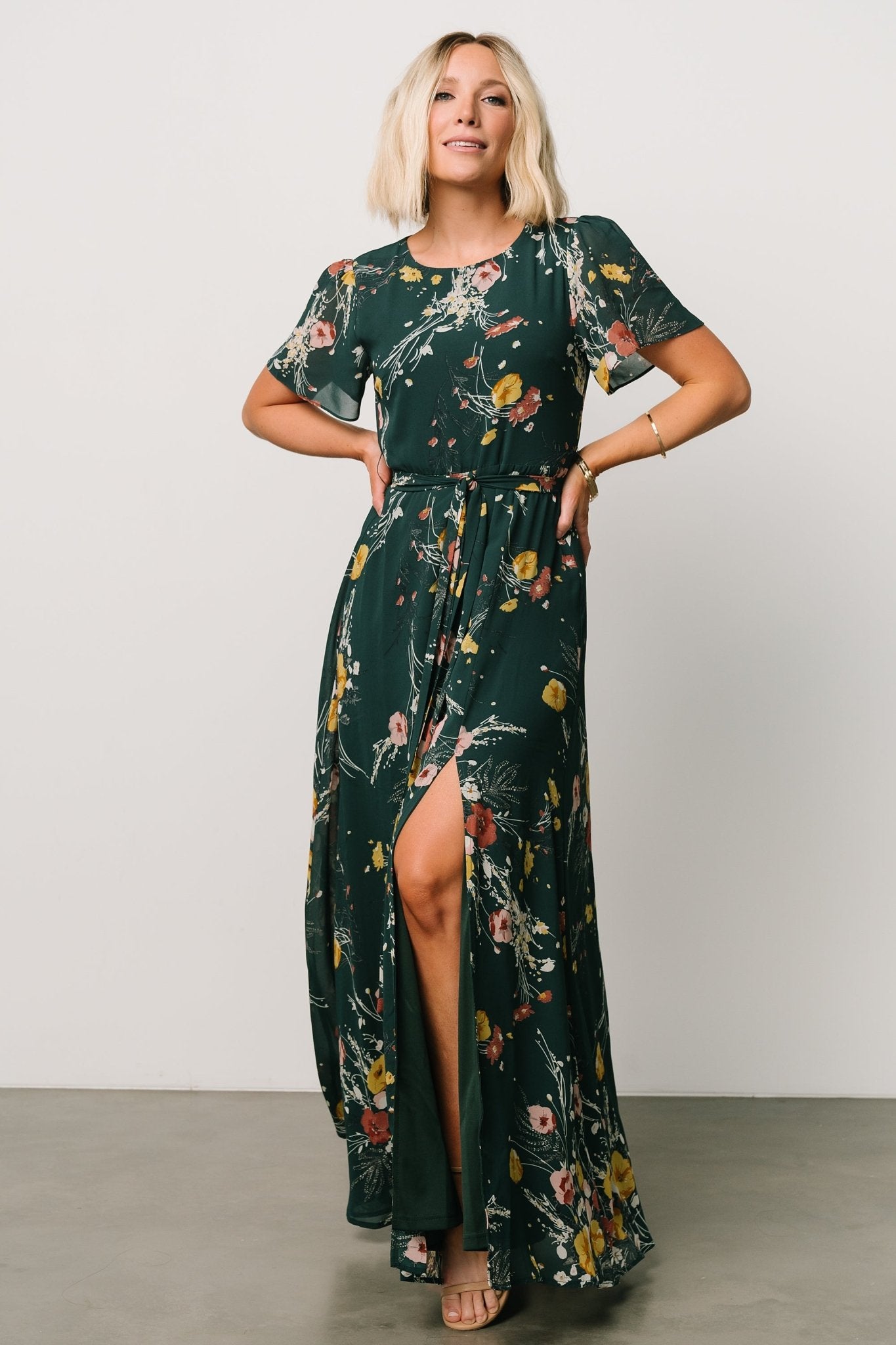 Naomi Short Sleeve Maxi Dress | Blue Multi Floral | Baltic Born
