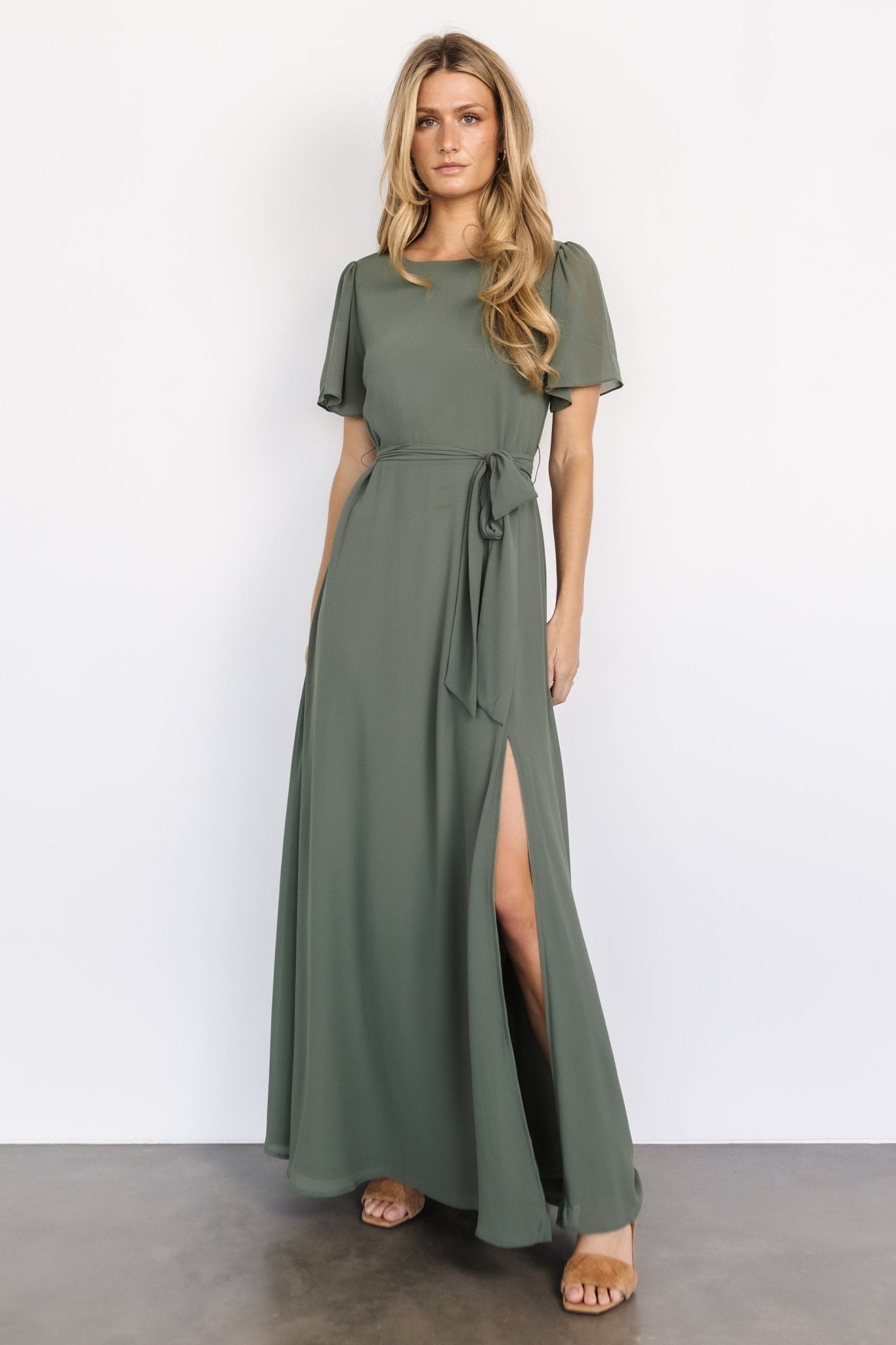 Naomi Short Sleeve Maxi Dress | Dark Sage - Baltic Born