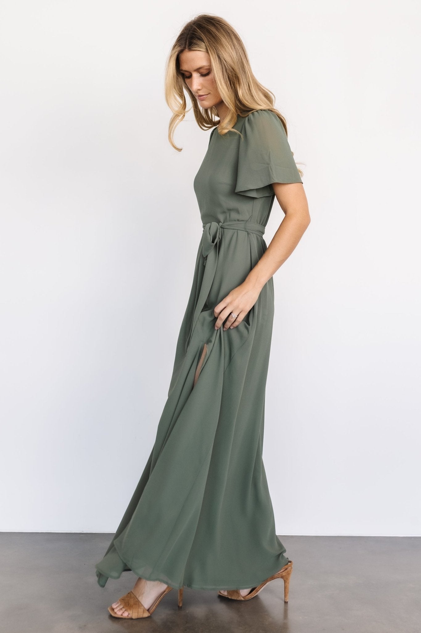 Naomi Short Sleeve Maxi Dress | Dark Sage - Baltic Born