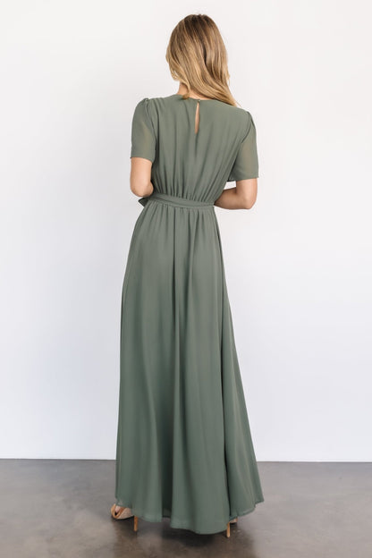 Naomi Short Sleeve Maxi Dress | Dark Sage - Baltic Born