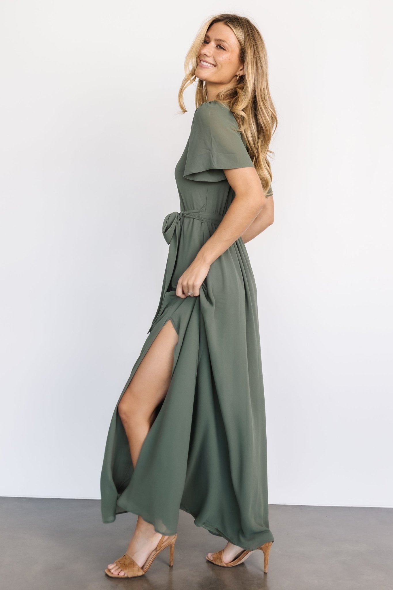 Naomi Short Sleeve Maxi Dress | Dark Sage - Baltic Born