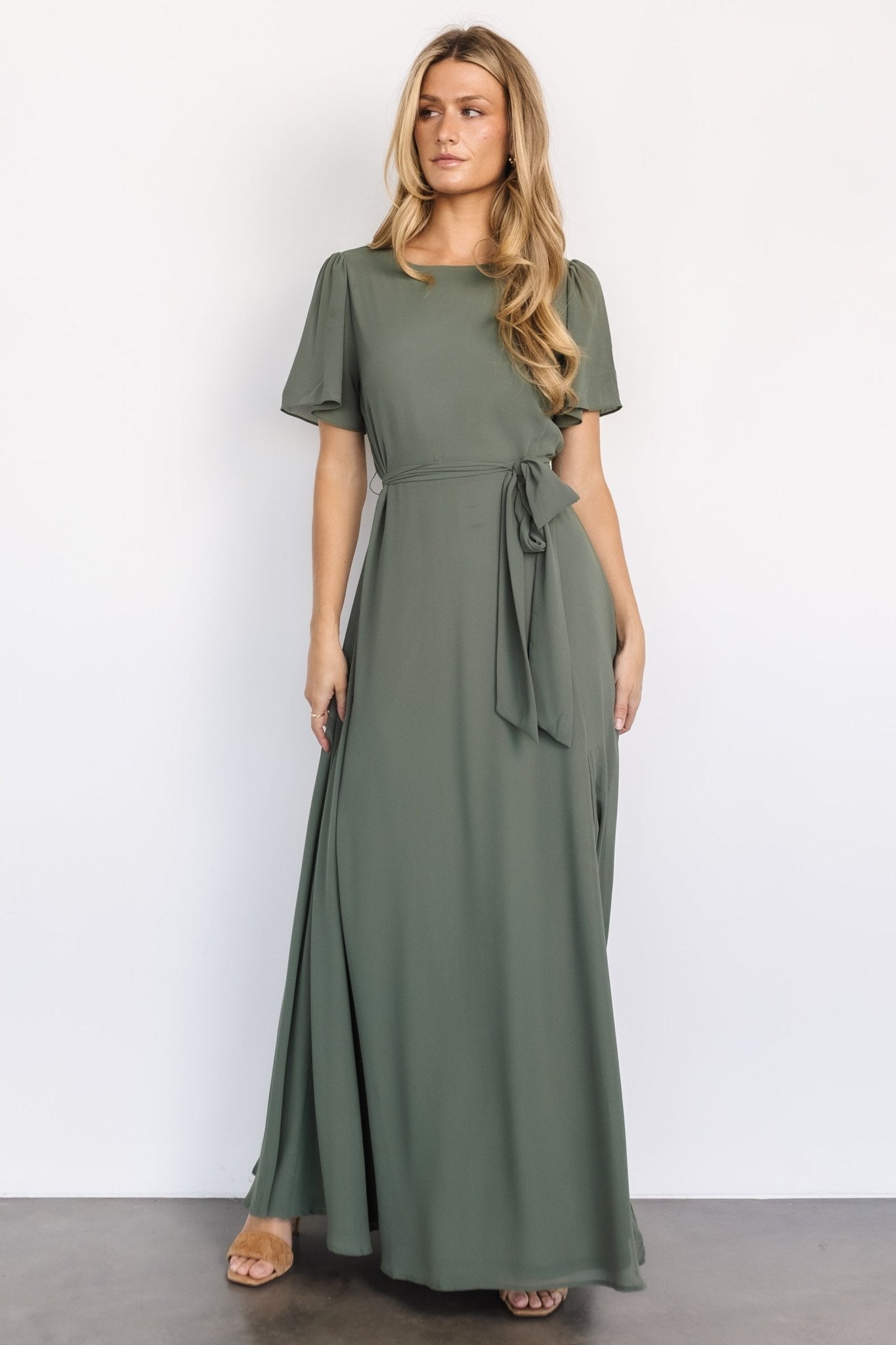 Naomi Short Sleeve Maxi Dress | Dark Sage - Baltic Born