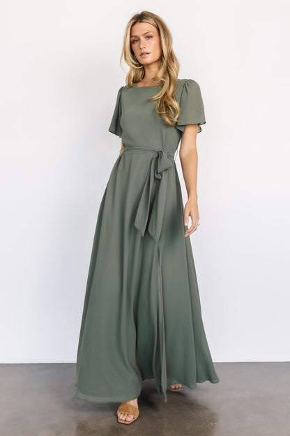 Naomi Short Sleeve Maxi Dress | Dark Sage - Baltic Born