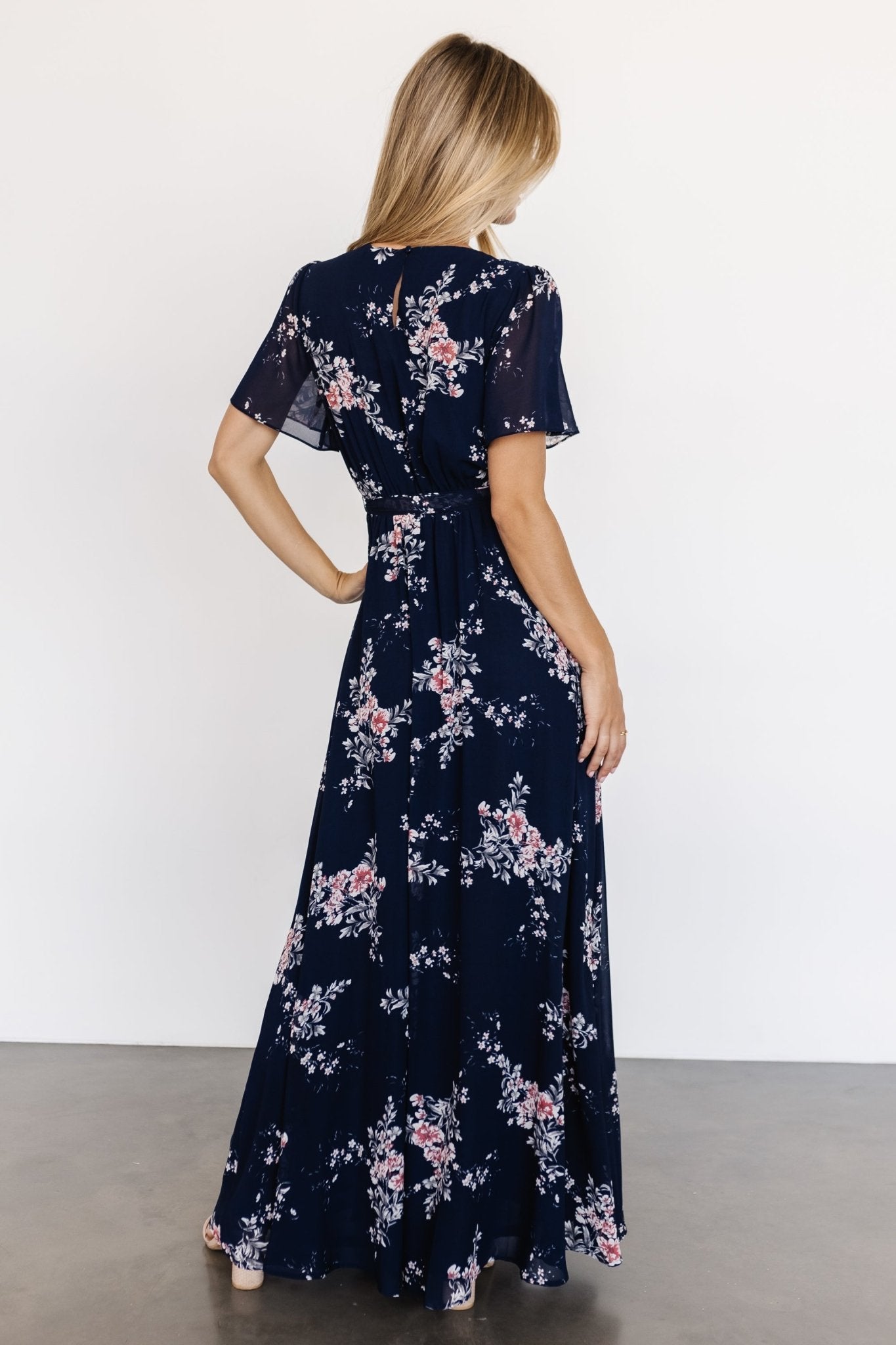 Naomi Short Sleeve Maxi Dress | Navy Floral - Baltic Born