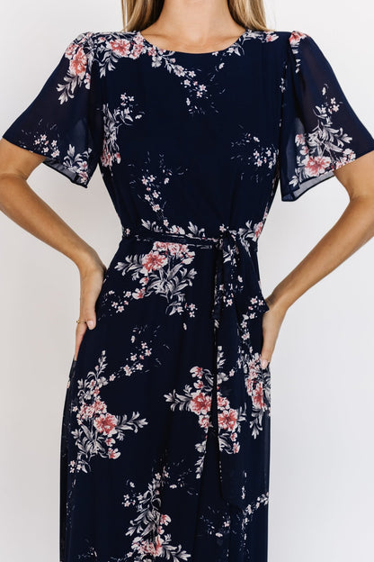 Naomi Short Sleeve Maxi Dress | Navy Floral - Baltic Born