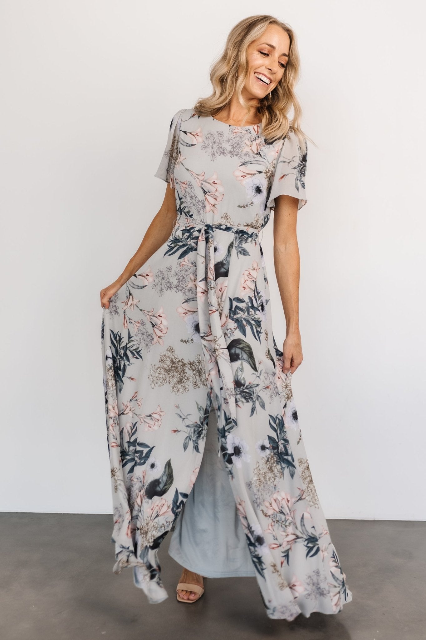 Naomi Short Sleeve Maxi Dress | Pale Blue Floral - Baltic Born